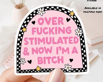 OverStimulated & Now I'm a Bitch, Glossy Water Proof Vinyl Sticker