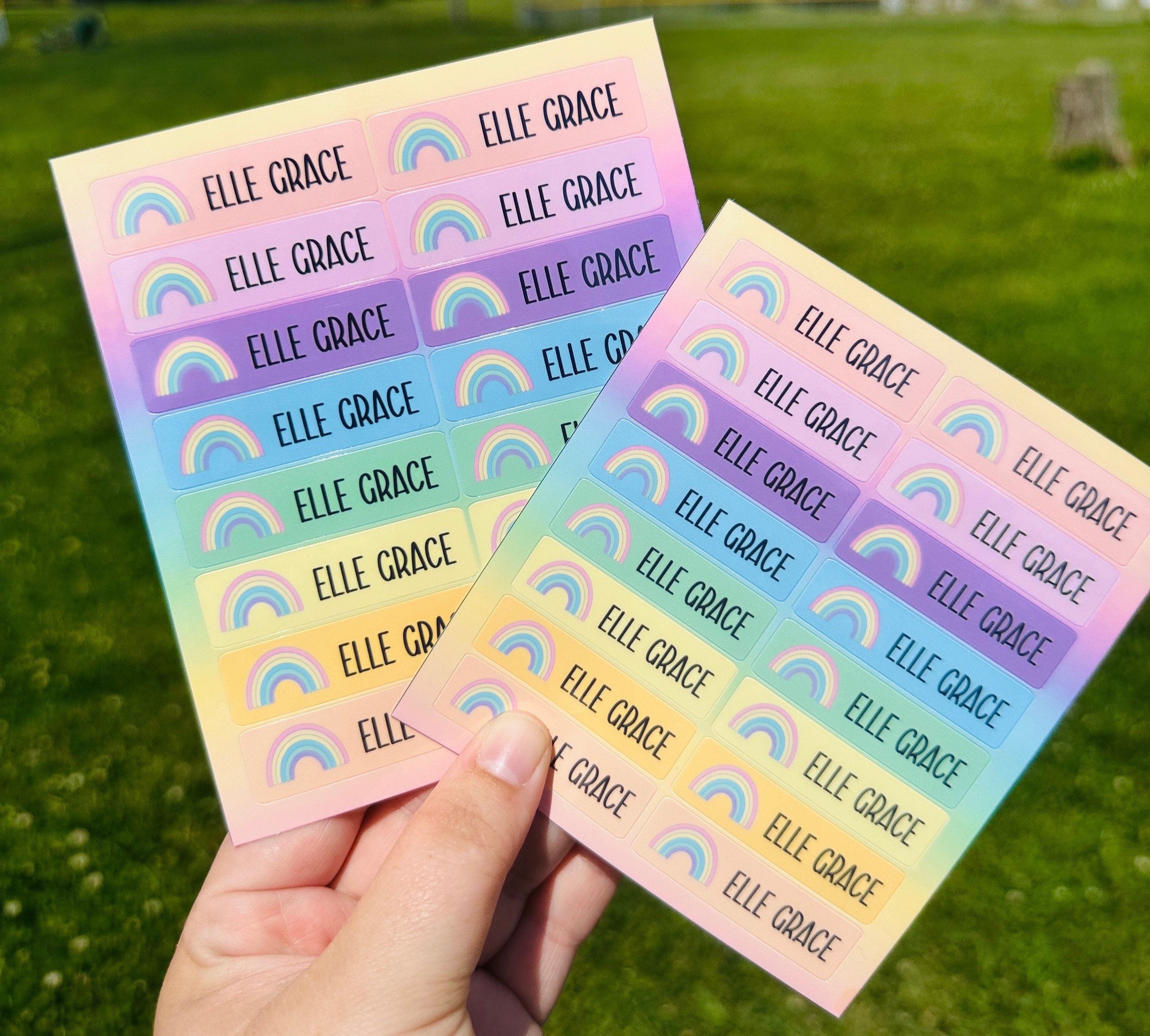 32 Personalized Pastel Or Beige Name Labels for Kids.  Water Proof Vinyl.