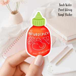 Kawaii NeuroSpicy Sriracha Hot Sauce Flasche 3-Zoll-glänzend wasserfester Vinyl-Aufkleber ideal für Wasserflaschen, Journals