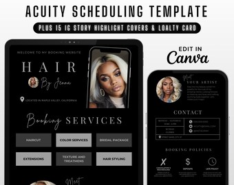 Acuity Scheduling Template Hair Stylist, Hair Stylist Acuity Website Banner, DIY Acuity Site, Minimalist Black Acuity Booking Site, Canva