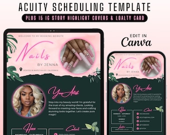 Acuity Scheduling Template Nail Tech, Green Nail Tech Acuity Site, Editable Acuity Site, Pink Nail Tech Booking Website Banner, Tropical