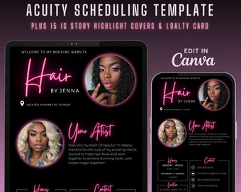 Acuity Scheduling Template Hair Stylist, Editable Acuity Site, DIY Hair Stylist Acuity Booking Website, Black and Pink Acuity Booking Banner