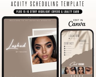 Acuity スケジュール テンプレート Lash Tech Boho、Boho Acuity ウェブサイト バナー、DIY Acuity 予約サイト、ベージュ Lash Tech ブランディング、ブラウン Acuity
