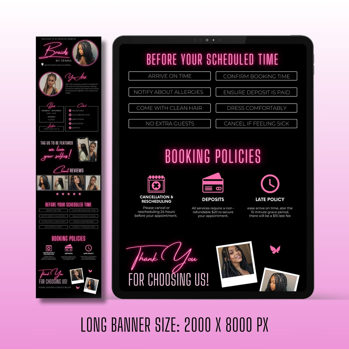 Braid Acuity Scheduling Template, Pink Hair Braider Acuity Site ...