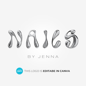 Custom Nail Logo Designs, Nail Designer Logo, Silver nail tech logo, Nail Boutique logo, Luxury Nail logo, Gel Nails Logo, Canva Template