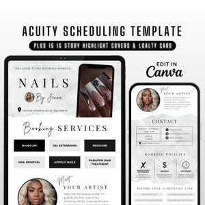 Nail Tech Acuity Scheduling Template, Editable Booking Site Template, Luxury Nail Tech Booking Website, Nail Artist Acuity, Canva Template