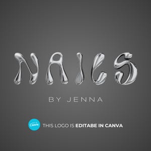 Diseños de logotipos de uñas de lujo, logotipo de fabricante de uñas plateado, logotipo de diseñador de uñas gris, logotipo de boutique de uñas, logotipo de uñas personalizado, logotipo de negocio de uñas, Canva