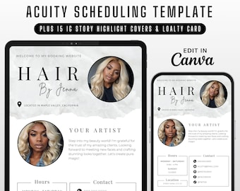 Acuity Scheduling Template Hair Stylist White, Editable Acuity Site, Hair Acuity Website Banner, Hair Stylist Branding, Canva Hair Stylist