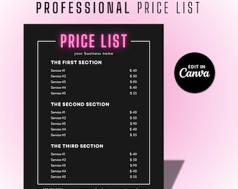 Editable Price List Template Pink, Pricing Guide for Hair Stylist, Nail and Lash Techs, Makeup Price List, DIY Printable Price List Flyer