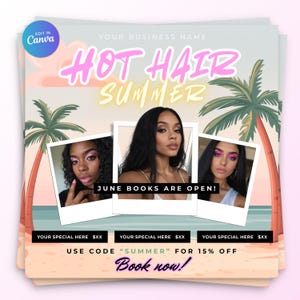 June Books Flyer, Bookings Available, Hair Stylist Booking Flyer, june appointments, june books open, june hair flyer, june wig flyer, Canva