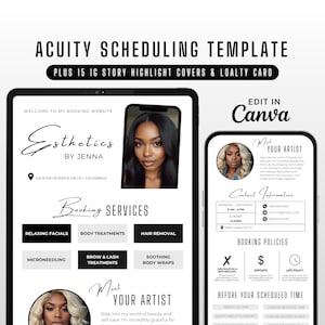 Benutzerdefinierte Kosmetikerin Acuity Scheduling Vorlage, bearbeitbare Acuity Seite, DIY Acuity Seite, weisse Acuity Buchung Website Banner, Canva Vorlage