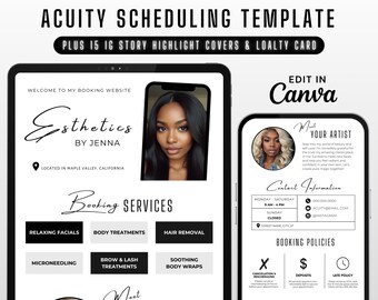 Custom Esthetician Acuity Scheduling Template, Editable Acuity Site, DIY Acuity Site, White Acuity Booking Website Banner, Canva Template