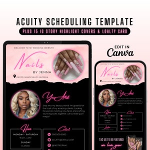 Acuity Scheduling Template Nail Tech, Editable Acuity Site, Custom Acuity Booking Site Black and Pink, Diy Acuity Website, Canva Template