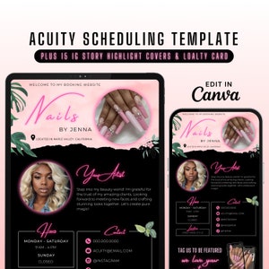 Acuity Scheduling Template Nail Tech, Editable Acuity Site, Custom Acuity Booking Site Black and Pink, Diy Acuity Website, Canva Template