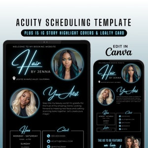 Hair Stylist Acuity Scheduling Template, Neon Hair Stylist Acuity Site, Editable Acuity Site, Hair Stylist Website Banner, Canva Template