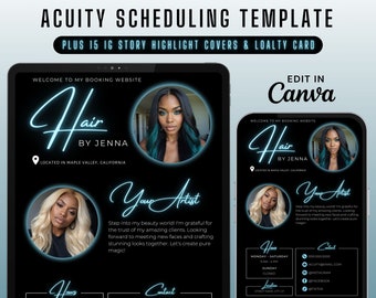 Hair Stylist Acuity Scheduling Template, Neon Hair Stylist Acuity Site, Editable Acuity Site, Hair Stylist Website Banner, Canva Template