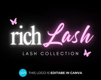 Lash Logo Design, Custom Logo Template, DIY Beauty Logo, Nail Logo, Hair Logo, Neon Pink Logo, MUA Makeup Logo, Boutique Logo, Black Pink