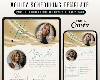 Acuity Scheduling Template Hair Stylist, Editable Acuity Site Gold and Turquoise, Hair Stylist Acuity Website Banner, DIY Gold Booking site