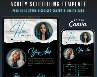 Acuity Scheduling Template Hair Stylist, Editable Acuity Site, Hair Stylist Acuity, Neon Blue Teal Acuity Booking Website Banner, DIY Acuity