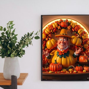 Vibrant Thanksgiving Wall Art: Autumn Season in 8K Cartoon Style