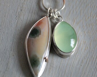 Tidal, an Ocean Jasper, Prehnite, Rose Gold and Silver charm necklace