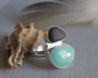 Calm Waters, a Beach Pebble and Turquoise ring