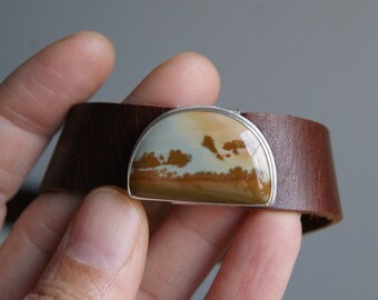 Prairie Sunset, an Owyhee Jasper and leather Cuff Bracelet