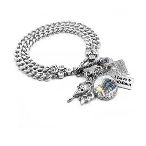 Louisiana Silver Bracelet, State Souvenir Gift, Fleur de Lis Jewelry