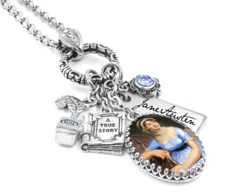 Jane Austen Necklace, Engraved Signature Jewelry, Book Lovers Gift, Pride and Prejudice Pendant