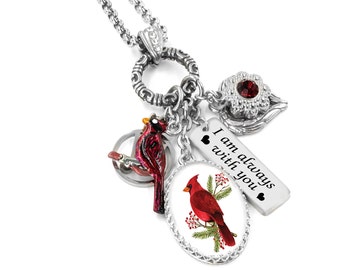 I am Always with You, Red Cardinal Necklace, Angel Wing Charms, Christmas Gift