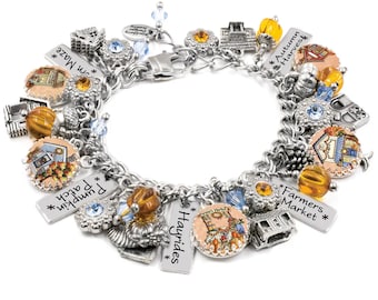 Fall Charm Bracelet, Colorful Thanksgiving Jewelry, Autumn Holiday Gift