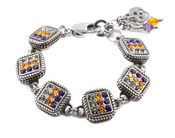 Halloween Crystal Link Bracelet, Pumpkin Gift for Women Who Live for Spooky Season