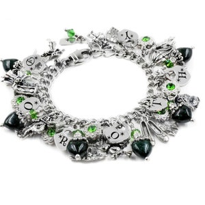 Emerald City Bracelet, Wizard of OZ Jewelry, Dorothy, Glenda, Toto, and Wicked Witch Charms