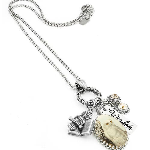 Silver Snow Owl Necklace shops Gift with Charms, Non Tarnish Stainless