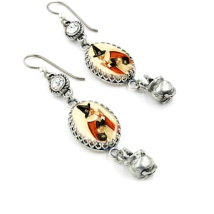 Wiccan Witch Earrings with Crystals, Halloween Cauldron, for Pierced and Non Pierced Ears image 1