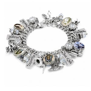 Silver Charm Bracelet, Wizards World Jewelry, Broom, Magic Charms, Spells, Potions, Wand