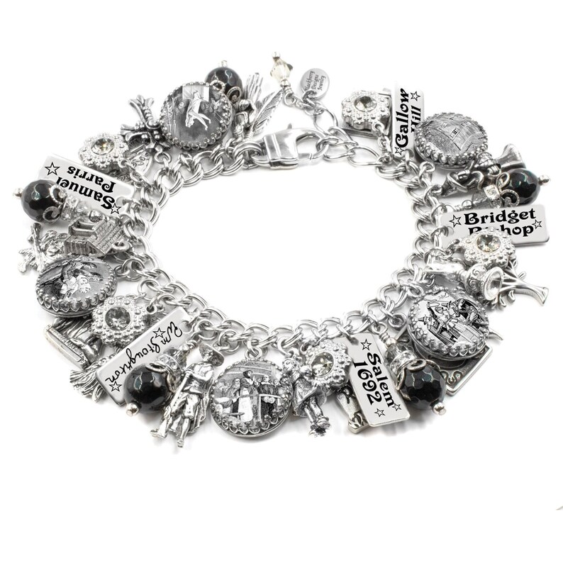 Salem Witch Trials Charm Bracelet, Massachusetts 1692, Halloween Jewelry image 8