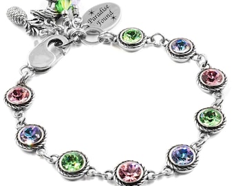 Colorful  Crystal Bracelet, Birthday Gift for Her, Flamingo Charm, Maximalist Jewelry in Non Tarnish Stainless