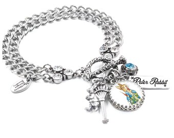 Rabbit Bracelet, Peter Easter Jewelry, Bunny Charms Non Tarnish Stainless