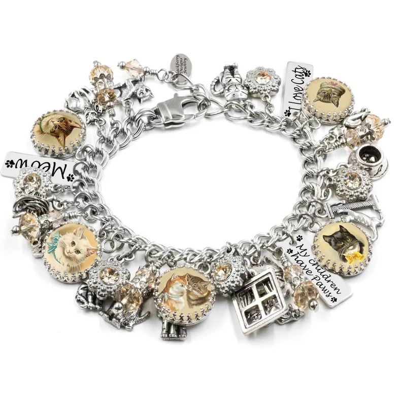 Cat Charm Bracelet, Kitten Jewelry image 1