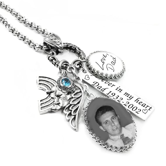 Personalized Memorial Necklace - Photo Pendant with Handwriting Charm