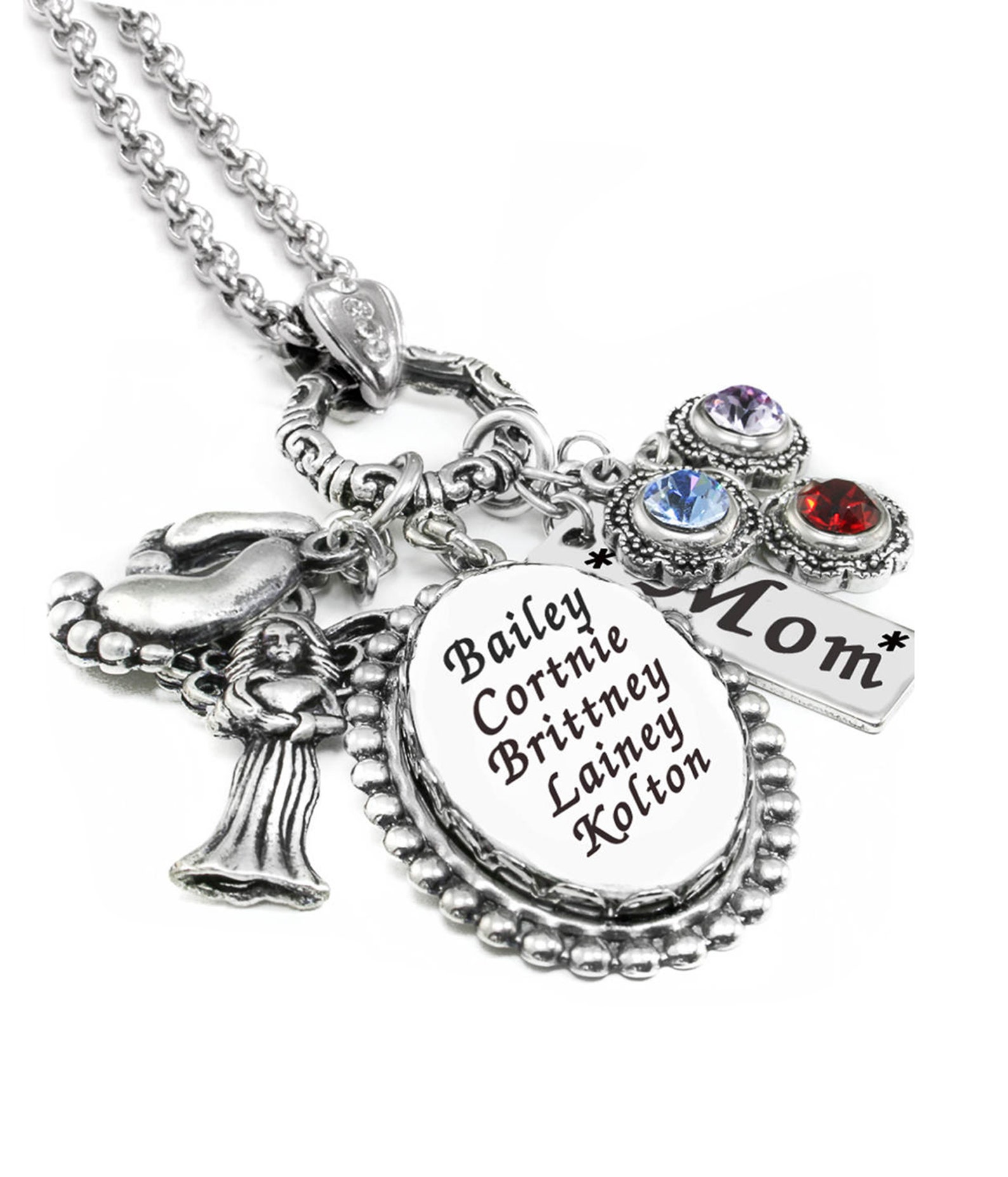 Mom Birthday Gift Necklace Name of Children Birthstone Etsy