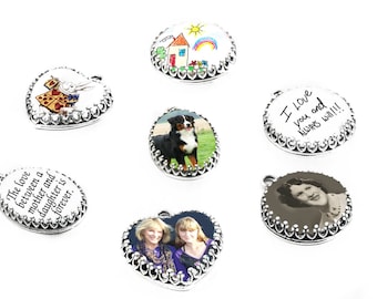 Personalized Picture Charm in Sterling Silver, Custom Heart, Round, Oval Pendant