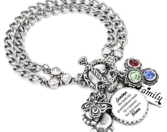 Grandmothers Charm Bracelet, Personalized Mothers Day Gift for Grandma, Grandchildren's Birthstone in Never Tarnish Silver™