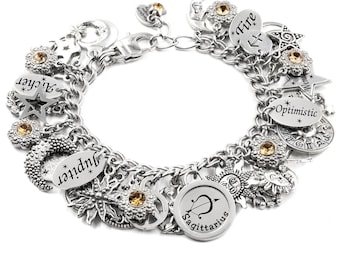 Sagittarius Zodiac Bracelet, Horoscope, Astrology Gift for Women, Personalized Name Jewelry, Birthstone Gift