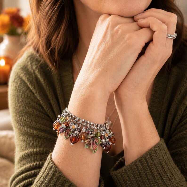Fall Leaves Jewelry, Autumn Bracelet, Pumpkin Carnelian Gemstones image 2