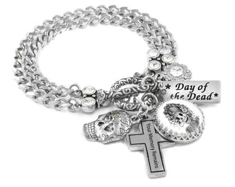 Day of the Dead Silver Bracelet, Mexican Holiday Jewelry, Catrina Bracelet, Never Tarnish Silver
