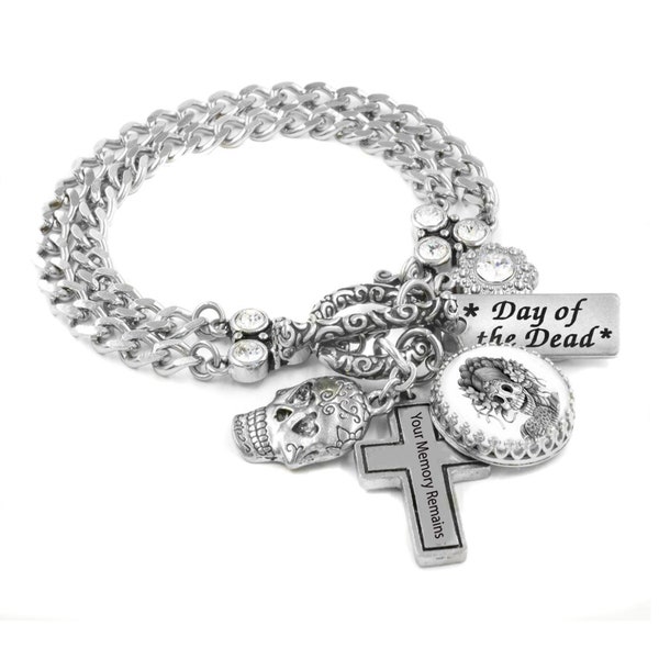 Day of the Dead Silver Bracelet, Mexican Holiday Jewelry, Katrina Bracelet, Never Tarnish Silver