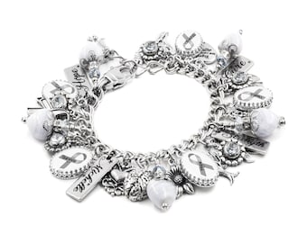 Personalized Diabetes Bracelet, Gray Awareness Jewelry with Grey Ribbon, Custom Engraved Name Bracelet