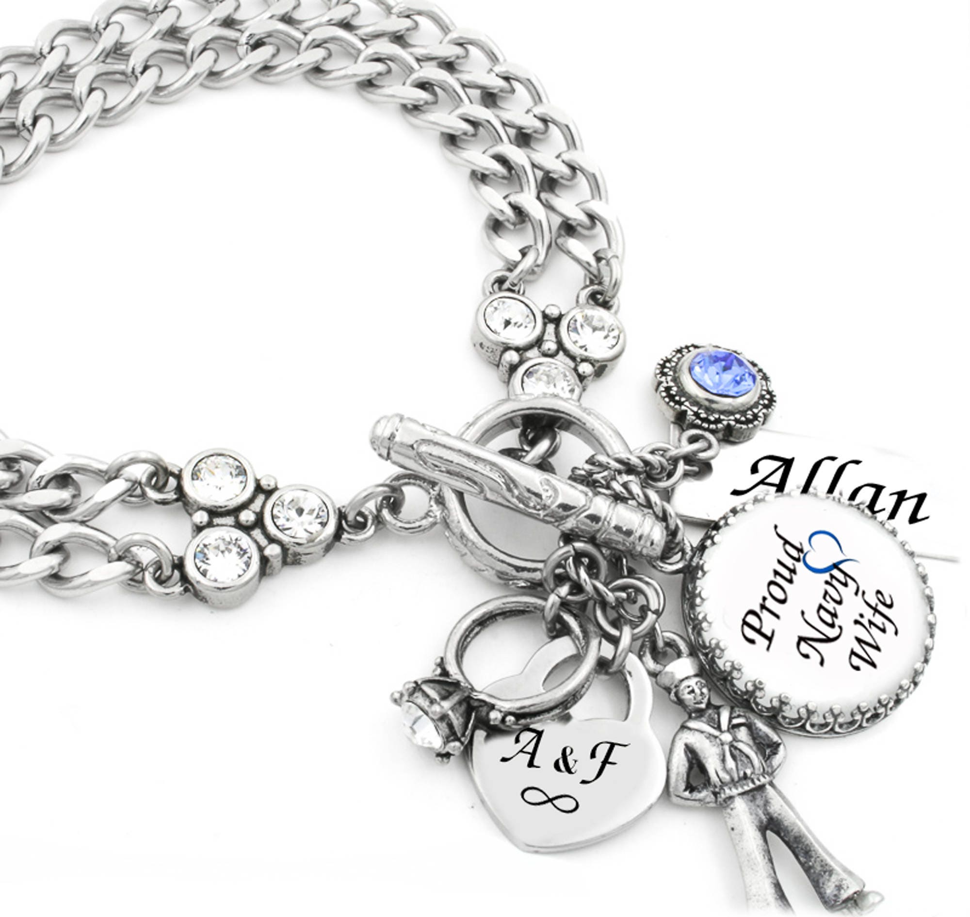 Military Wife Charm Bracelet Military Jewelry Personalized Etsy